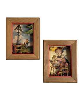 ANRI Vintage Wood Shadow Box Wall Art Set (2) – Children Scenes Germany Hummel S